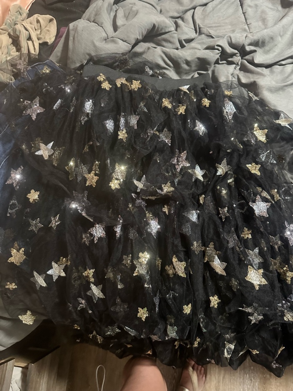 MIA Black Tulle Maxi Skirt with Gold & Silver Star Accents